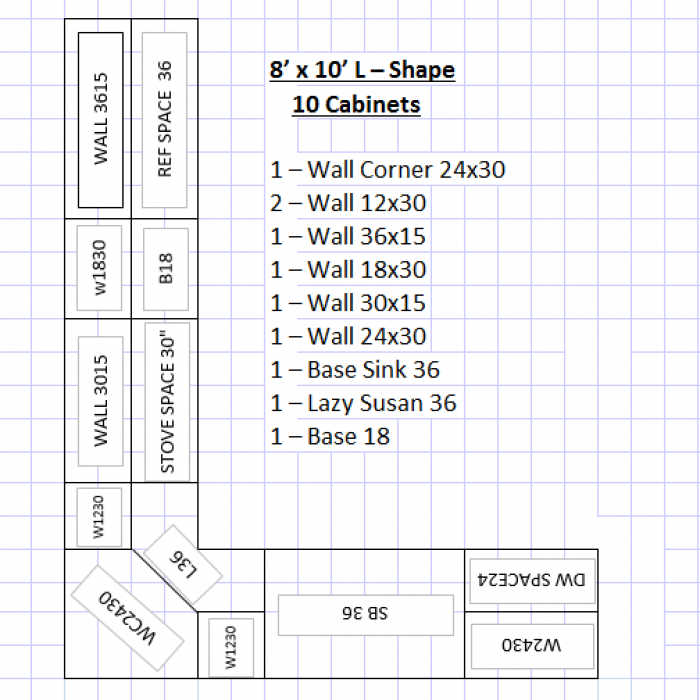 8'x10' L Shape 10 kitchen cabinets