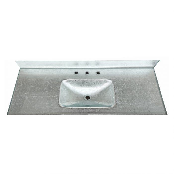 Bright Silver Metallic Glass Vanity Top - Closeout