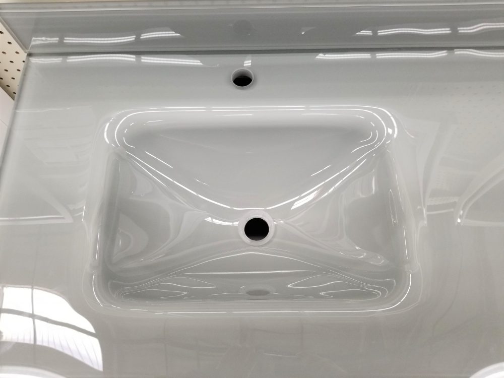 Bright White Glass Single Hole Vanity Top Closeout Builders Surplus
