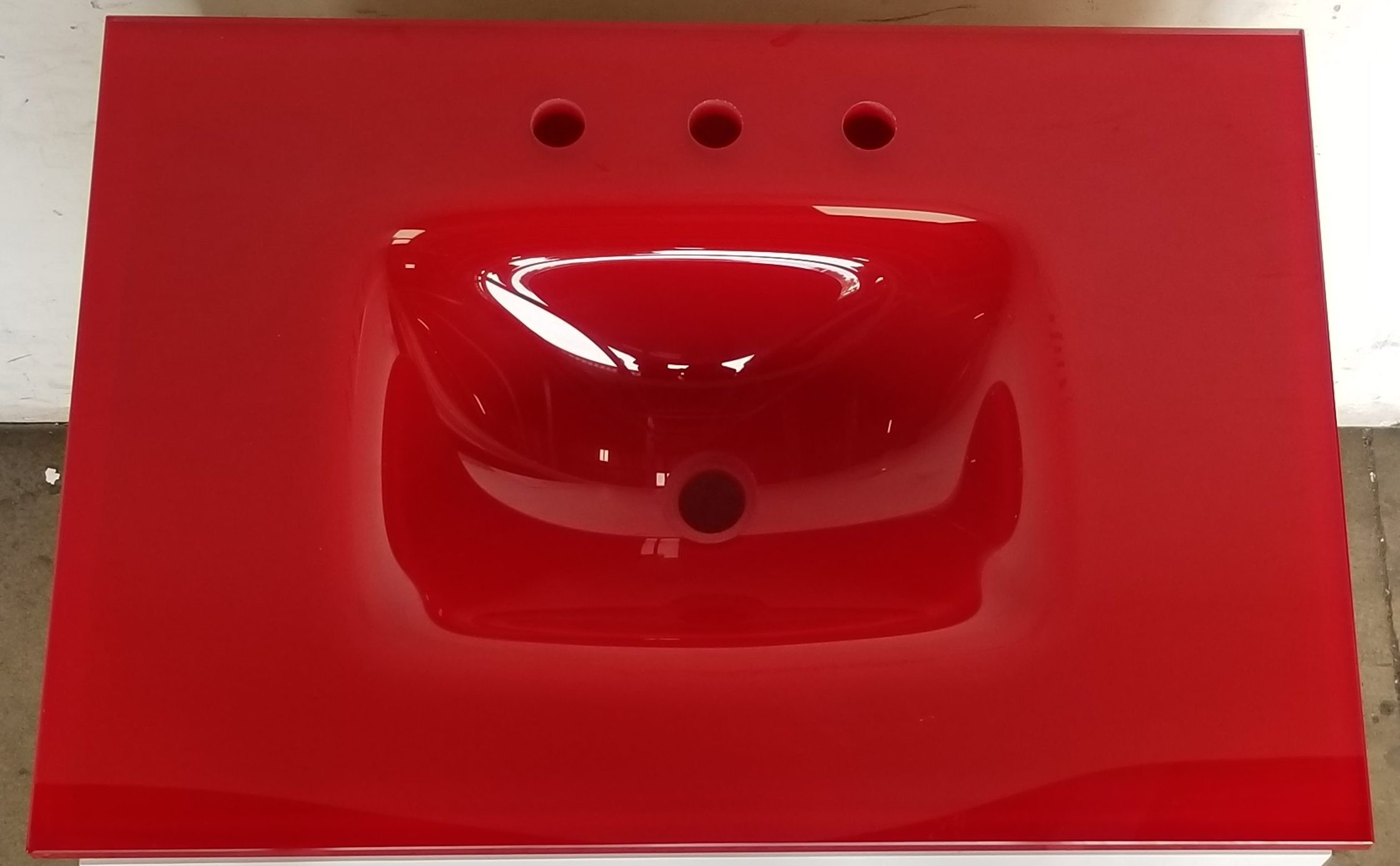 bright red glass vanity top