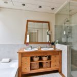 Rustic Bathroom With Shower Door Installed
