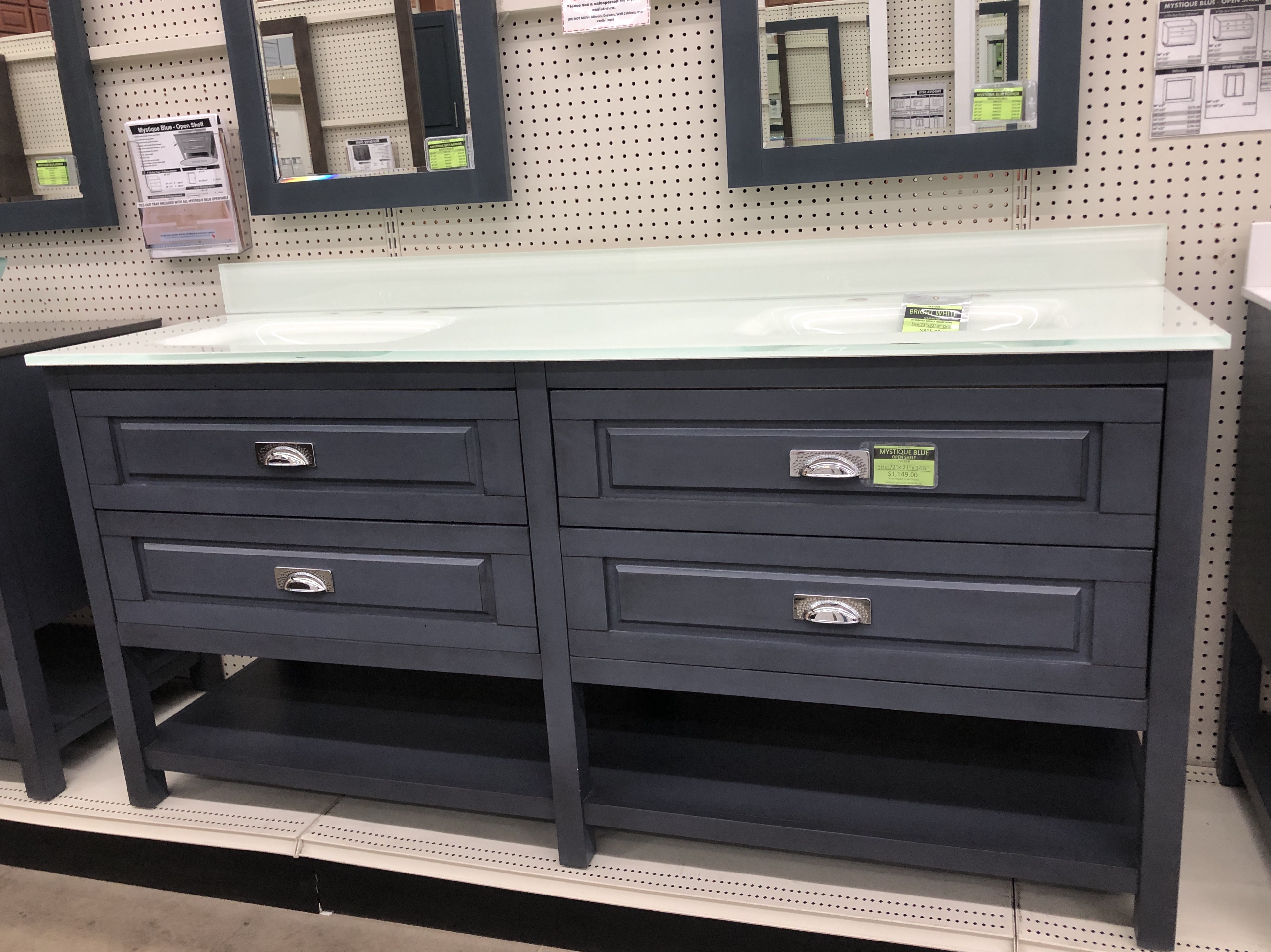 Mystique Blue Open Shelf Vanity Closeout Builders Surplus