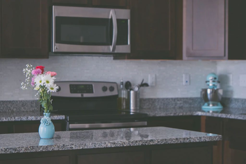 flowers on granite kitchen countertop material