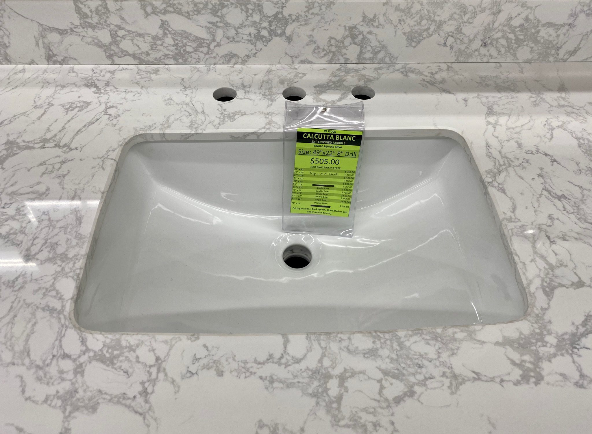 Calcutta Blanc Crushed Marble 8" Drill Vanity Top Builders Surplus