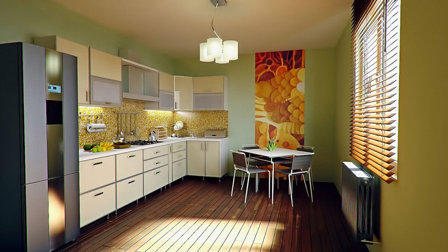 bright kitchen with accent wallpaper