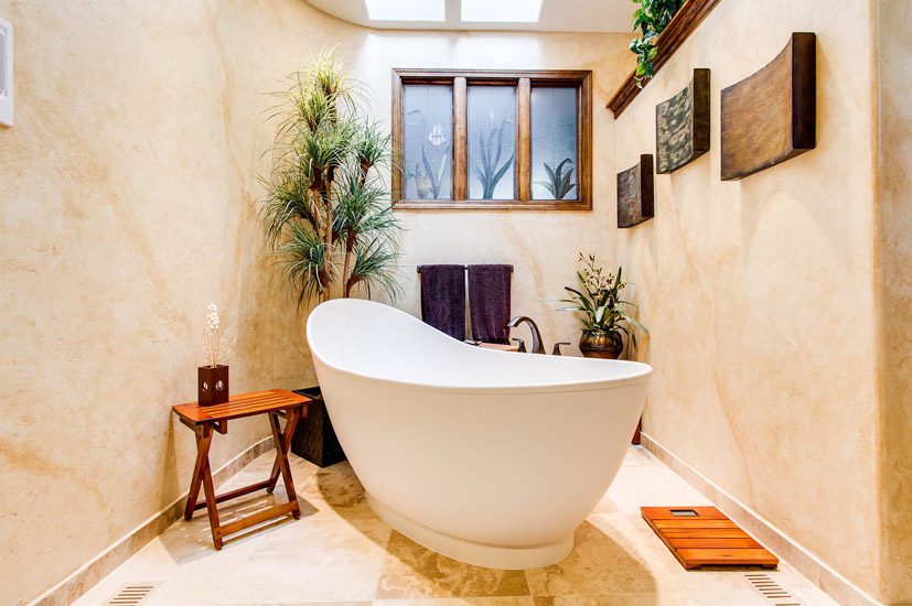 small bathroom with natural tones