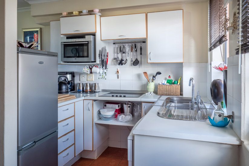 white galley kitchen