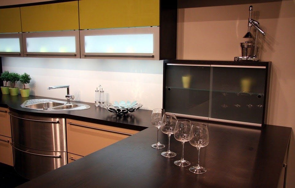 wine glasses on a kitchen countertop