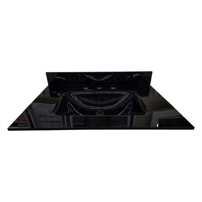 Polished Black Crystal Glass 8" Drill Vanity Top - Closeout