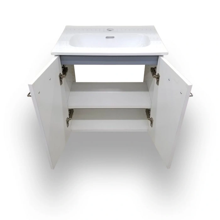 Street Gloss White Wall Hung Vanity, Top & Mirror Combo - Image 2