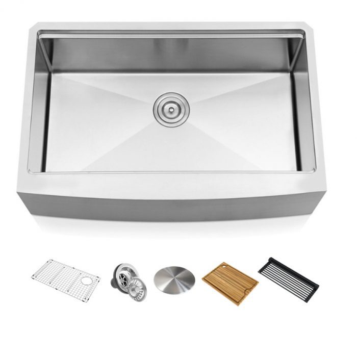 Stainless Steel Farmhouse Kitchen Sink - Single With Center Drain (Includes Accessories)
