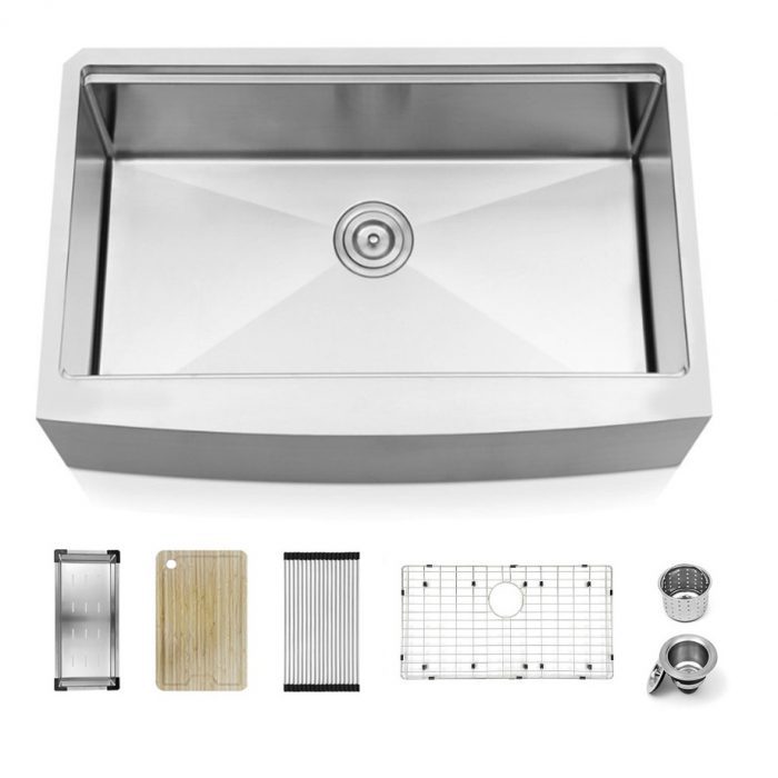 Stainless Steel Farmhouse Kitchen Sink - Single With Center Drain (Includes Accessories)