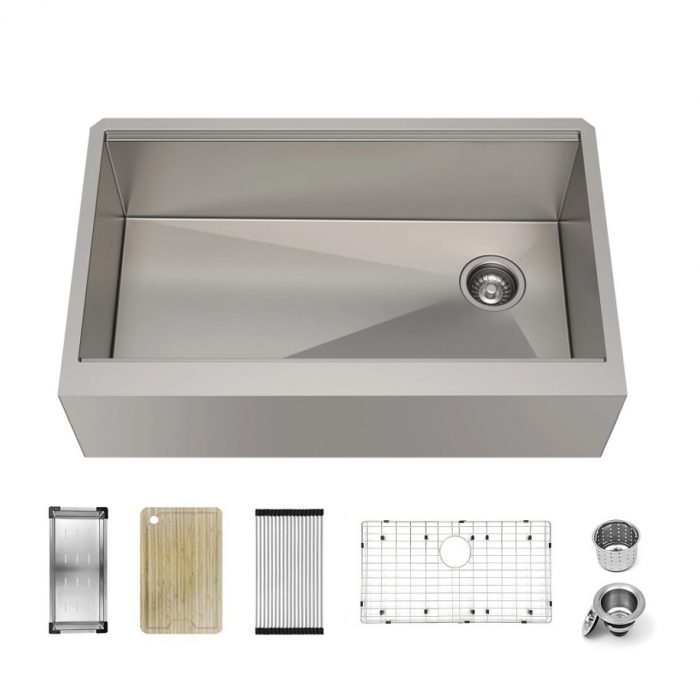 Stainless Steel Farmhouse Kitchen Sink With Right Offset Drain - Single (Includes Accessories)