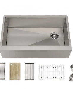 Stainless Steel Farmhouse Kitchen Sink With Offset Drain – Single (Includes Accessories)