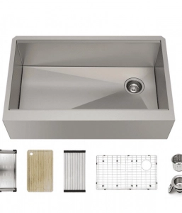 Stainless Steel Farmhouse Kitchen Sink With Offset Drain – Single (Includes Accessories)