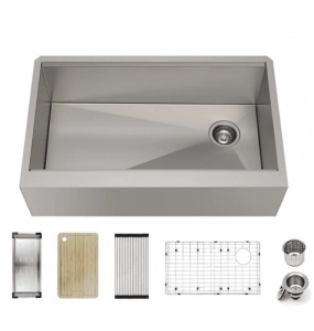 Stainless Steel Farmhouse Kitchen Sink With Offset Drain – Single (Includes Accessories)
