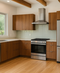 Alma “Wood Grain” Parisian Walnut Kitchen Cabinets – Handle Free (3 Week Lead Time)