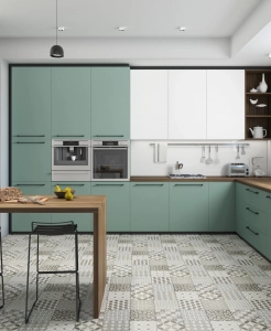 Alma “Soft Touch” Relax Green Kitchen Cabinets – Handle Free (3 Week Lead Time)
