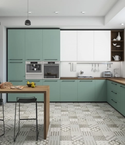 Alma “Soft Touch” Relax Green Kitchen Cabinets – Handle Free (3 Week Lead Time)
