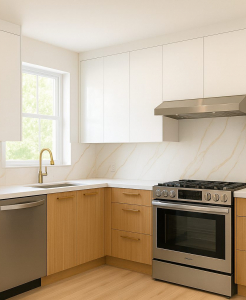 Alma “Wood Grain” Rift Oak Kitchen Cabinets – Handle Free (3 Week Lead Time)