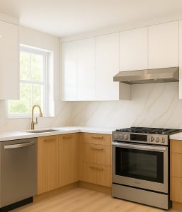 Alma “Wood Grain” Rift Oak Kitchen Cabinets – Handle Free (3 Week Lead Time)