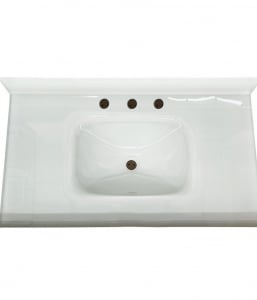 Bright White Glass 8″ Drill Vanity Top – Closeout