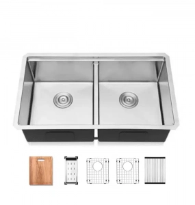 Workstation Stainless Steel 18 Gauge Undermount Kitchen Sink – Double (Includes Accessories)