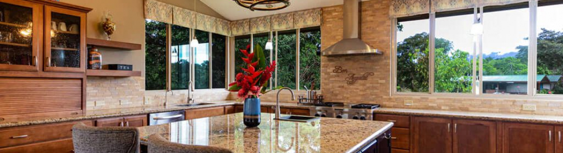 kitchen with stone counter tops