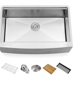 Stainless Steel Farmhouse Kitchen Sink – Single With Center Drain (Includes Accessories)