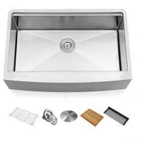 Stainless Steel Farmhouse Kitchen Sink – Single With Center Drain (Includes Accessories)