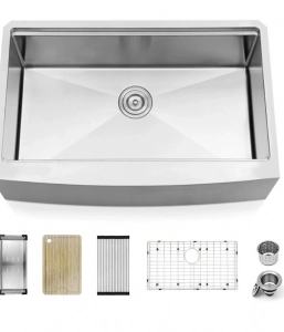 Stainless Steel Farmhouse Kitchen Sink – Single With Center Drain (Includes Accessories)