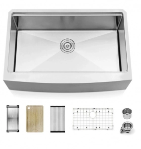 Stainless Steel Farmhouse Kitchen Sink – Single With Center Drain (Includes Accessories)