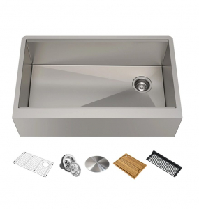Stainless Steel Farmhouse Kitchen Sink With Offset Drain – Single (Includes Accessories)