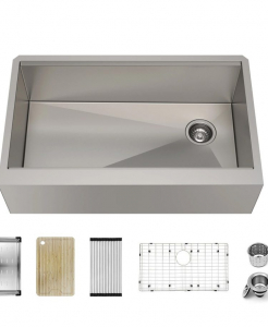 Stainless Steel Farmhouse Kitchen Sink With Offset Drain – Single (Includes Accessories)