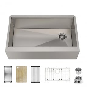 Stainless Steel Farmhouse Kitchen Sink With Offset Drain – Single (Includes Accessories)
