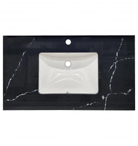 Pure Marquina Single Hole Quartz Vanity Top – Closeout
