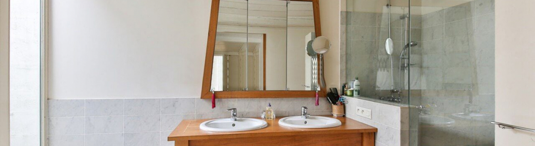 Rustic Bathroom With Shower Door Installed