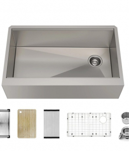 Stainless Steel Farmhouse Kitchen Sink With Right Offset Drain – Single (Includes Accessories)