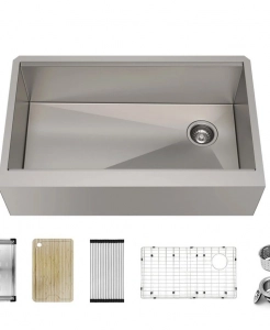Stainless Steel Farmhouse Kitchen Sink With Right Offset Drain – Single (Includes Accessories)