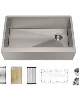 Stainless Steel Farmhouse Kitchen Sink With Right Offset Drain – Single (Includes Accessories)