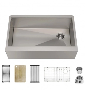 Stainless Steel Farmhouse Kitchen Sink With Right Offset Drain – Single (Includes Accessories)