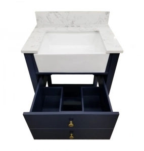 Vita Farmhouse Navy Blue Vanity, Top & Mirror Combo