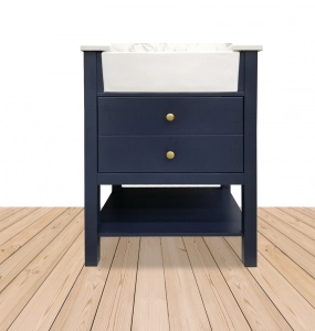 Vita Farmhouse Navy Blue Vanity, Top & Mirror Combo